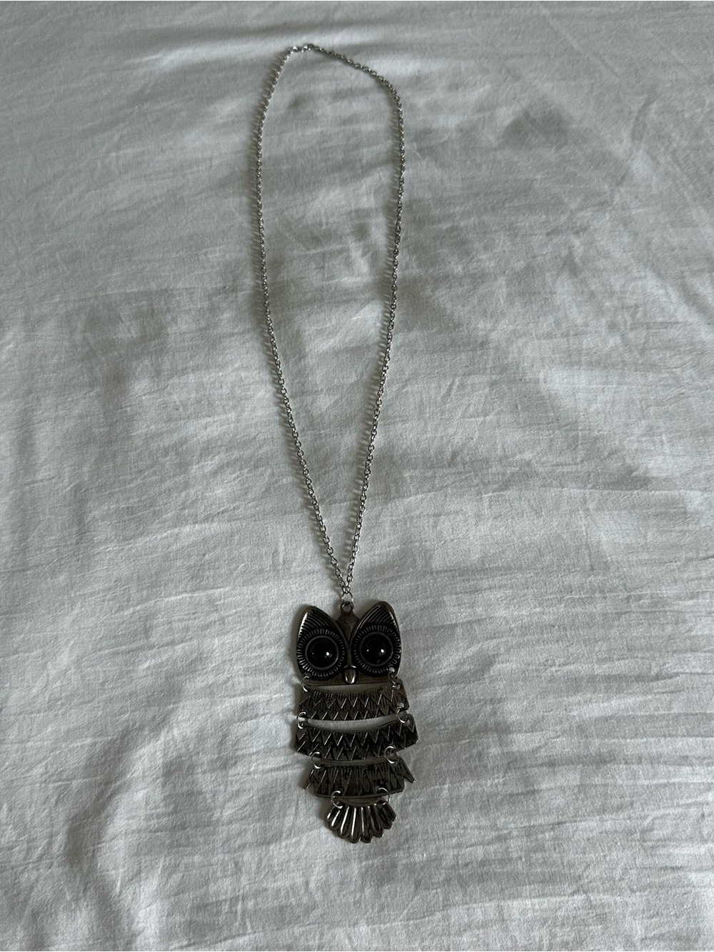 Long Silver Owl Necklace